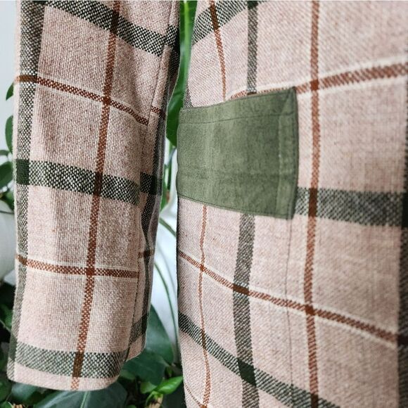 Vintage Wool 70s Plaid Ladies Blazer Jacket Elbow Patches Equestrian Blokecore - Picture 5 of 14